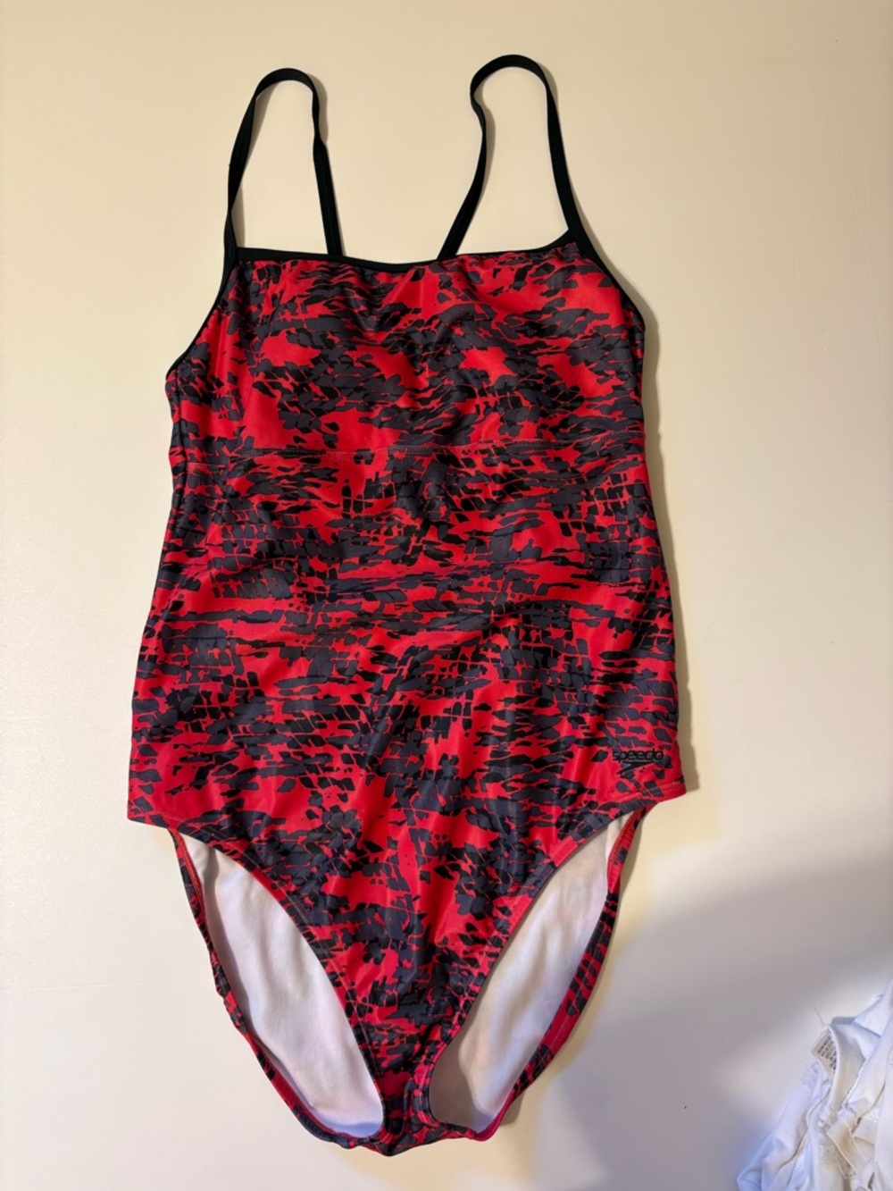 Speedo Red and Black Abstract Print One-Piece Swim Suit